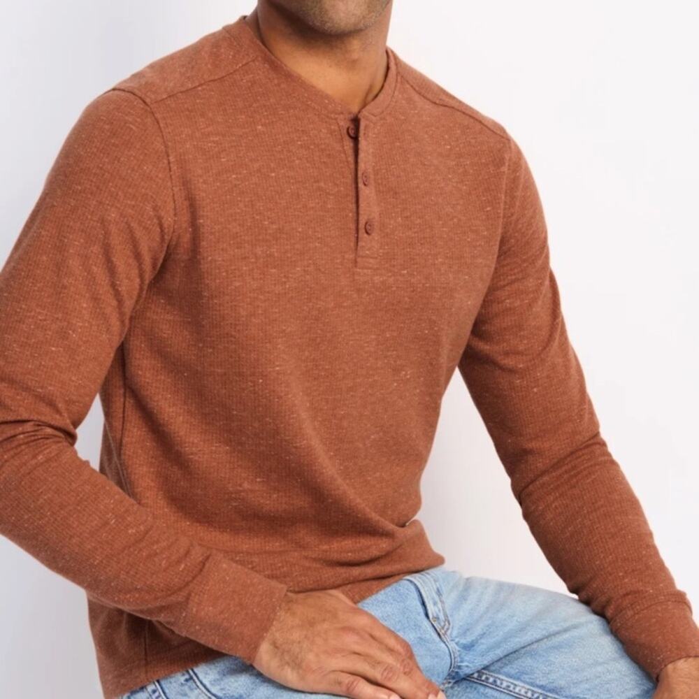 01.Algo Boulder Performance Thermal Henley Long Sleeve Polo Burnt Orange L NWT
